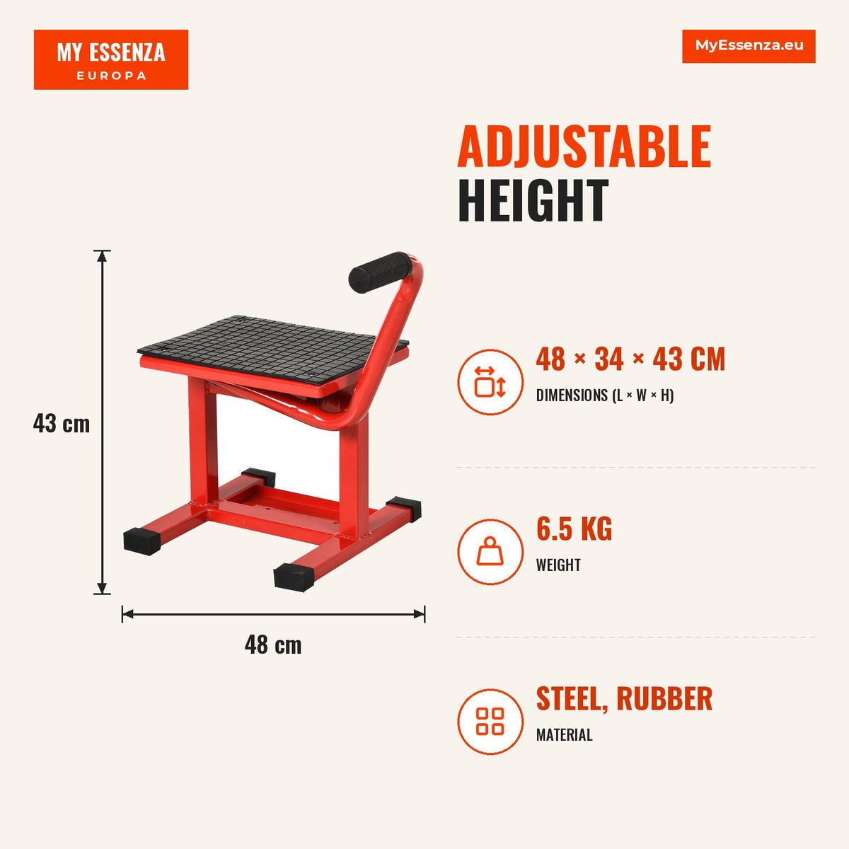 Plataforma Elevatória Altura Ajustável 27,5-39,5 cm Elevador para Motocicletas com Manivela Base Antiderrapante Suporte de Levantamento Carga 150 kg p — Infografia | Infographic — dimensions