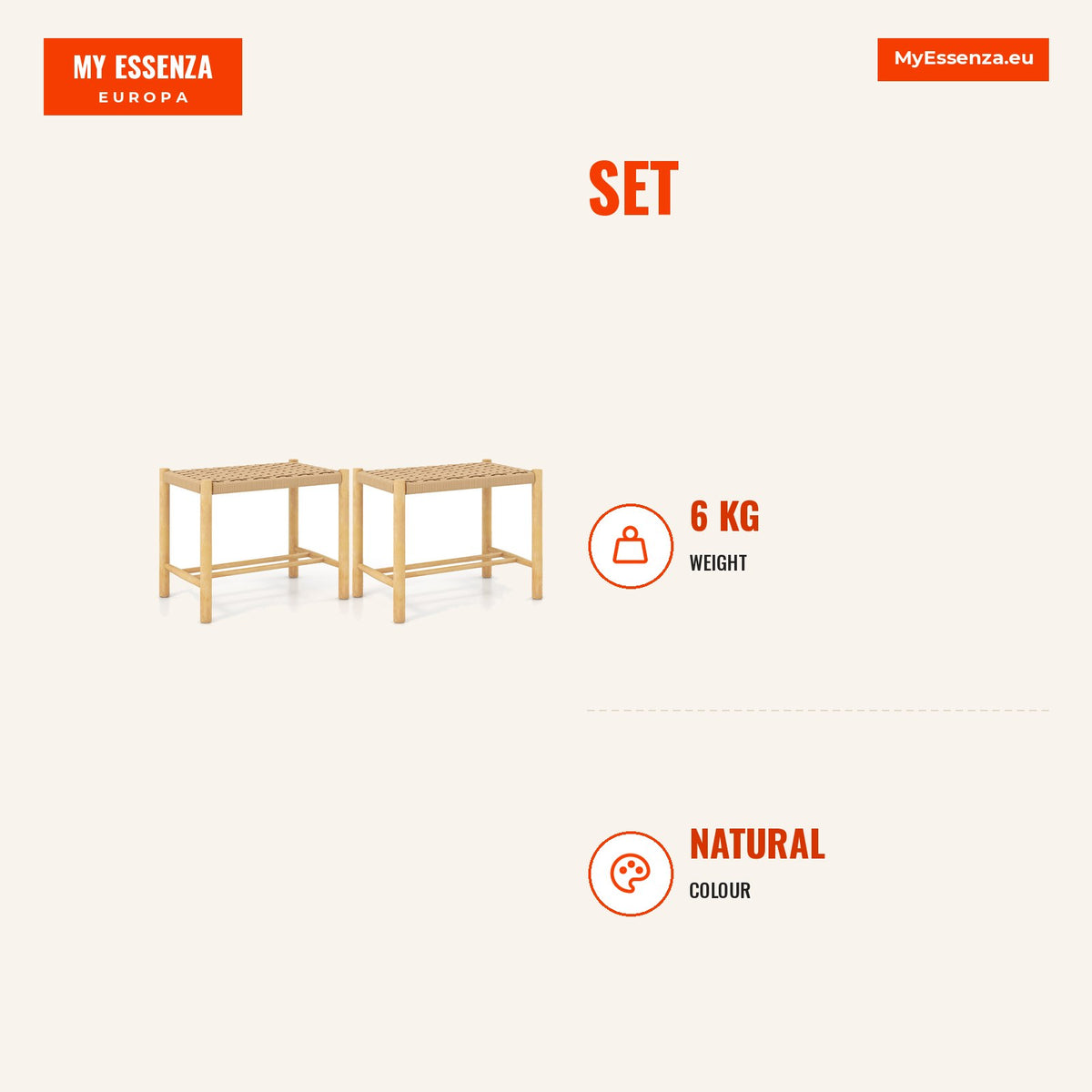 Conjunto 2 Taburetes Cozinha Estrutura Madeira Borracha Assento Papel Tecido Natural — Infografia | Infographic — dimensions