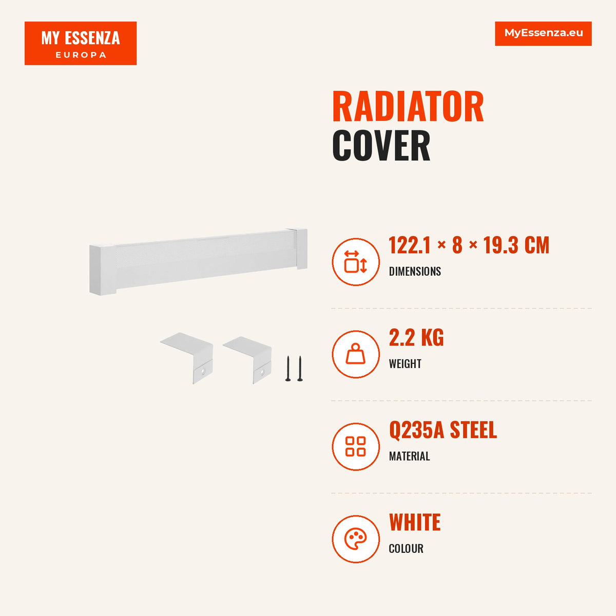 Cobertura radiador 1211 mm aço pesado branco — Infografia | Infographic — dimensions