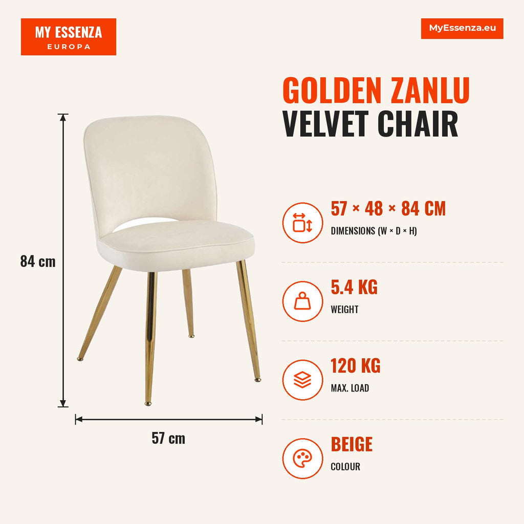 Cadeira Golden Zanlu Veludo — Beige — Infografia | Infographic — dimensions