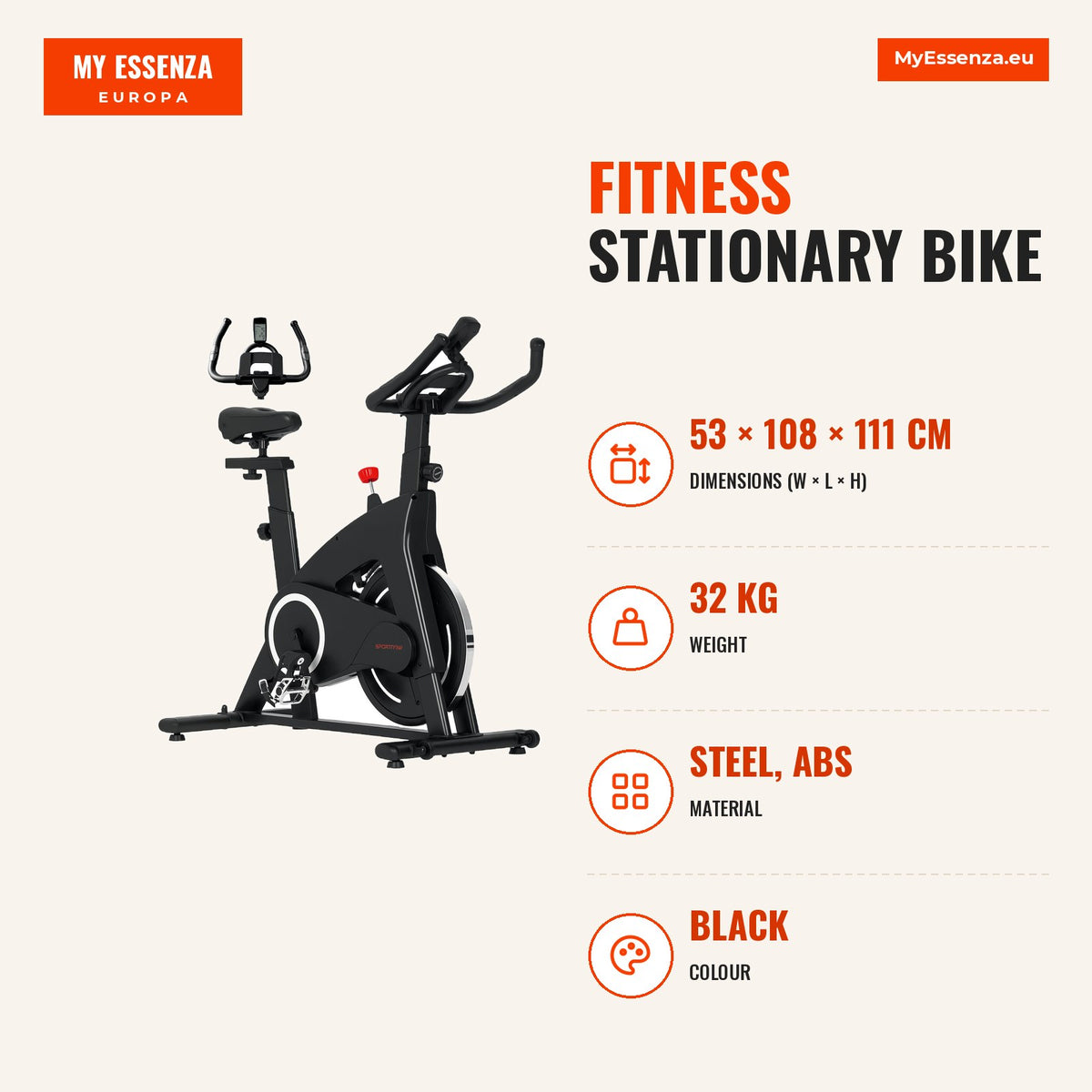 Bicicleta Estática Bicicleta Fitness com Volante de Inércia de 15 kg Ecrã LED Guiador e Assento Ajustável Carga 120 kg para Casa Ginásio 108x53x111 cm — Infografia | Infographic — dimensions