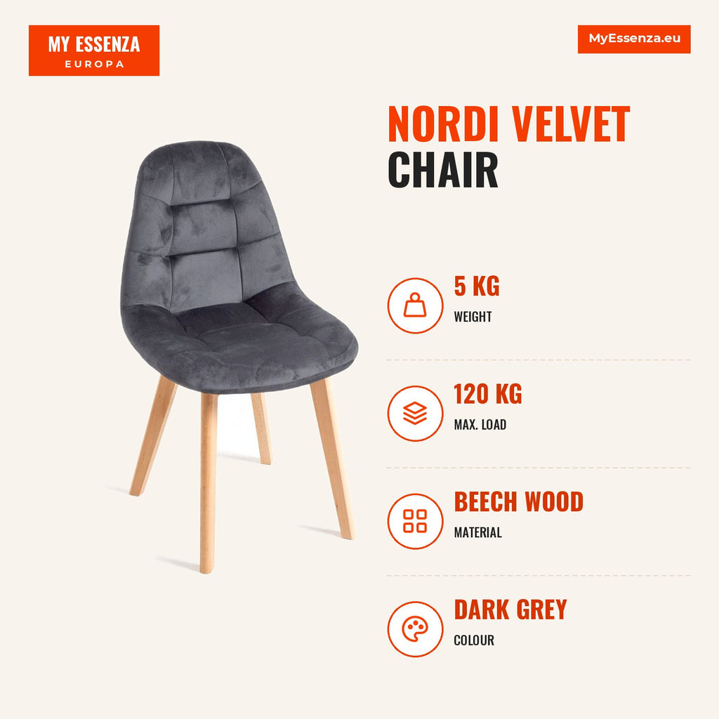 Cadeira Nordi Veludo — Cinza escuro — Infografia | Infographic — dimensions
