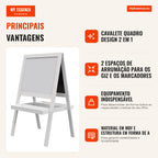Cavalete quadro infantil 2 em 1 face quadro branco magnético e face quadro-negro a giz branco — infografia 1