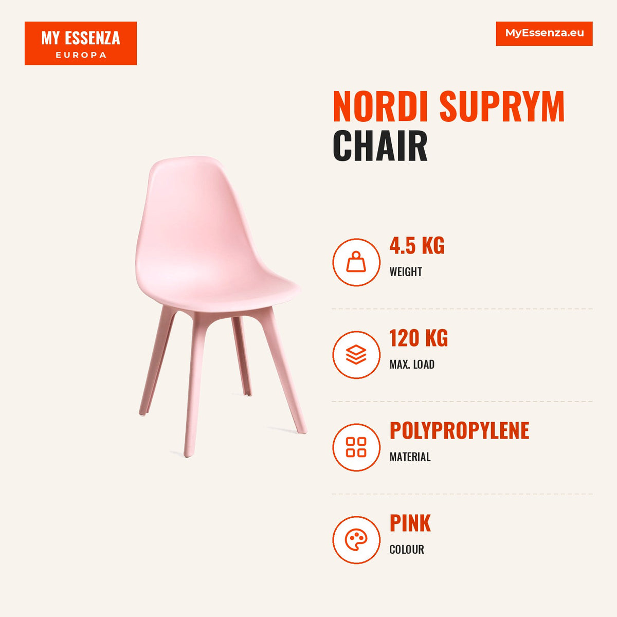 Cadeira Nordi Suprym — Rosa — Infografia | Infographic — dimensions