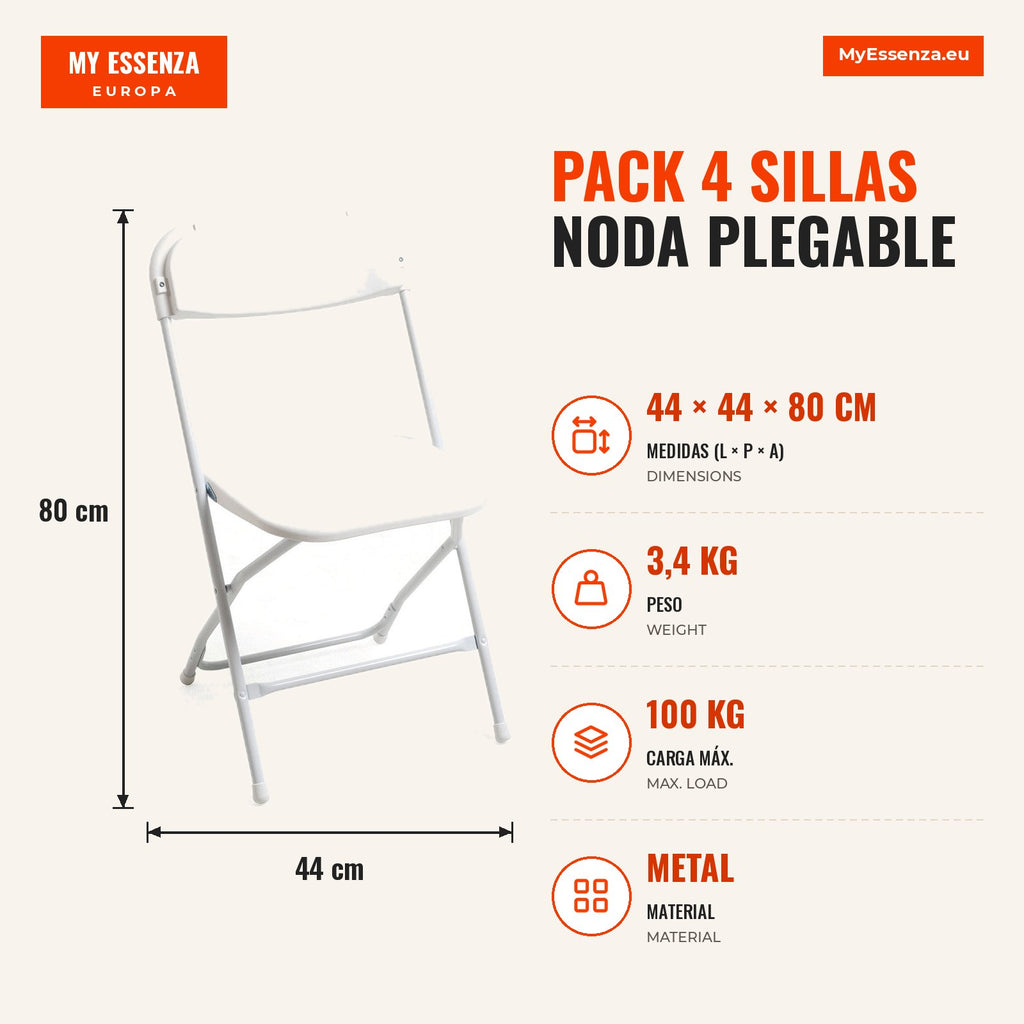 Pack 4 Sillas Noda Plegable — Branco — Infografia — medidas