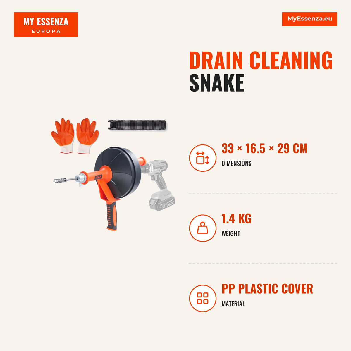 Serpente desentupimento 762cm, com adaptador broca proteção mangueira — Infografia | Infographic — dimensions