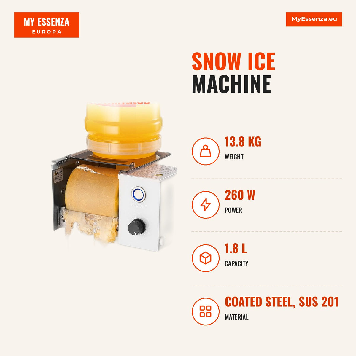Máquina gelo neve 40 kg/24h depósito 1,8 L elétrica — Infografia | Infographic — dimensions