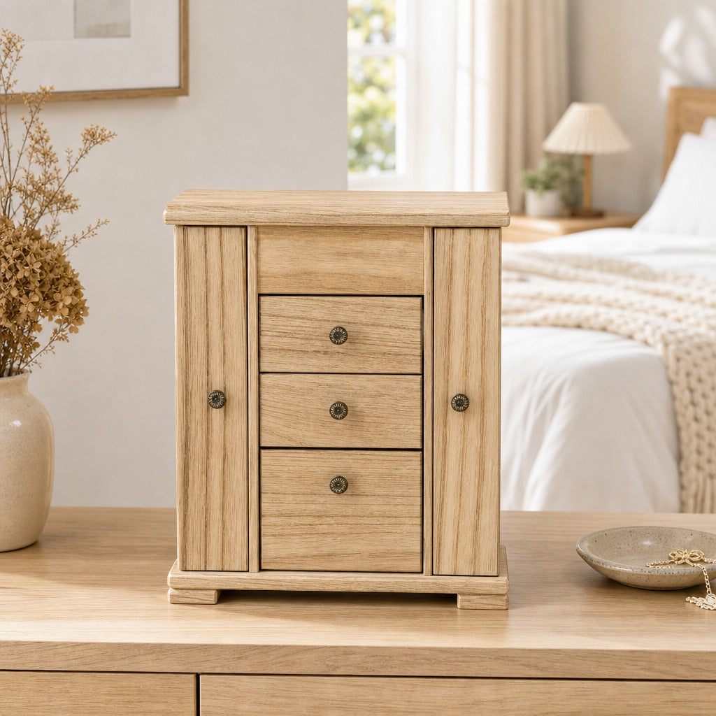 Caixa Joias de Madeira de 4 Níveis Organizador de Joias Grande com 2 Gavetas Espelho para Brincos Anéis Colares 26,5x16x33,5 cm Madeira — Ambiente | Lifestyle