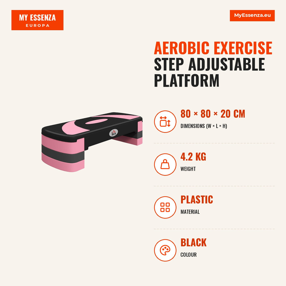 Step para Exercício Aeróbico Plataforma Step com Altura Ajustável em 3 Níveis com Carga Máxima 150kg para Exercício em Academia Casa 80x31x10-20 cm Ro — Infografia | Infographic — dimensions