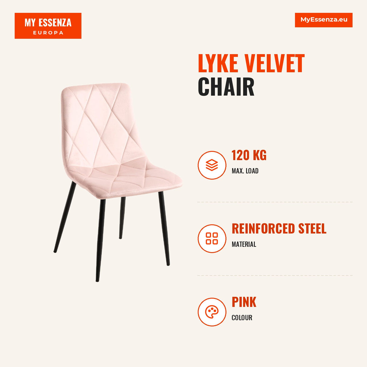 Cadeira Lyke Veludo — Rosa — Infografia | Infographic — dimensions