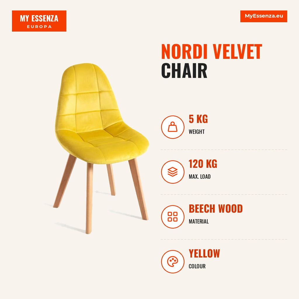 Cadeira Nordi Veludo — Amarelo — Infografia | Infographic — dimensions