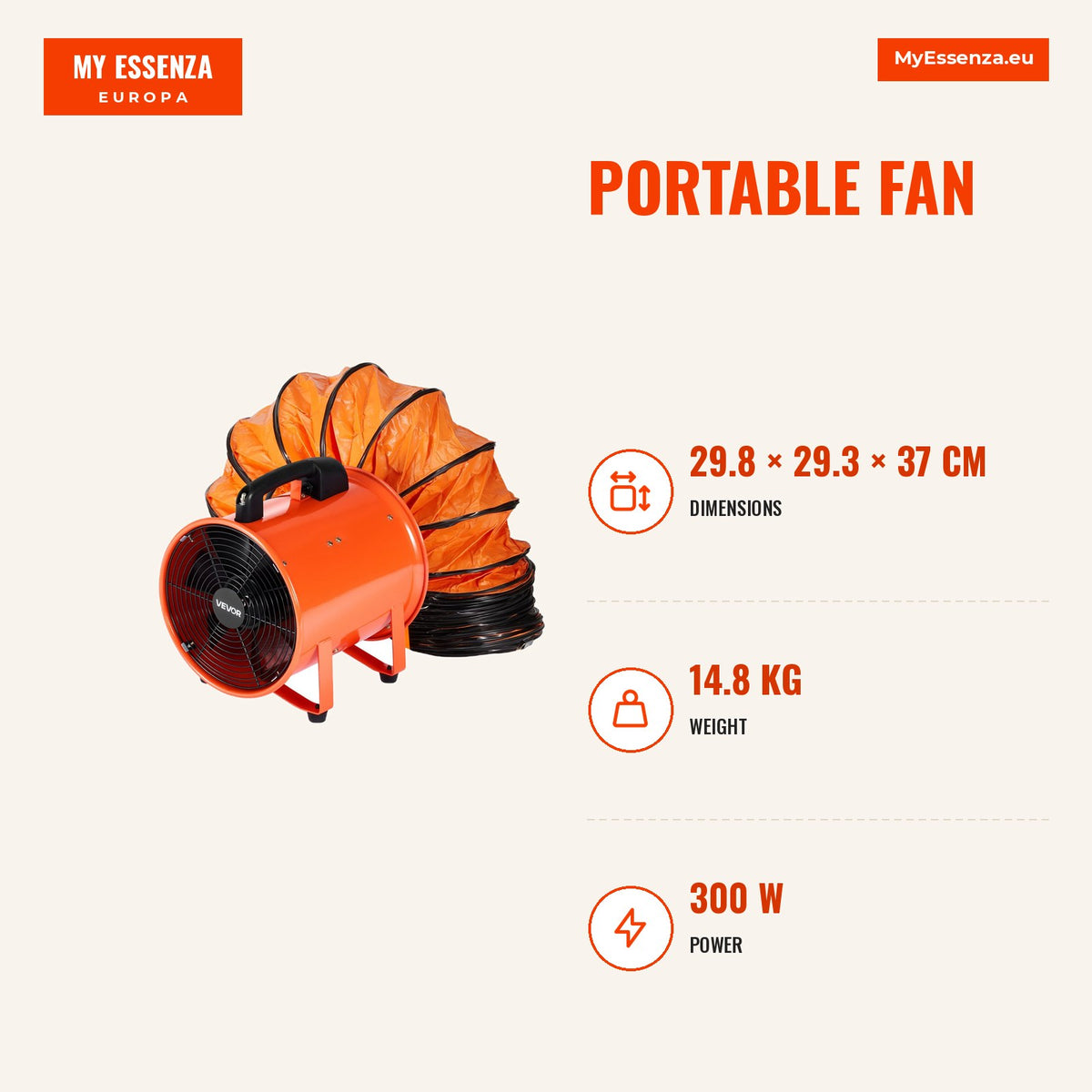 Ventilador portátil 25,4cm 2 velocidades 10m tubo — Infografia | Infographic — dimensions
