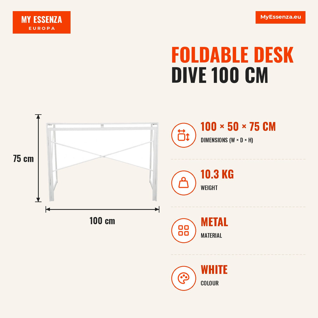 Secretária dobrável Dive 100 cm — Branco — Infografia | Infographic — dimensions