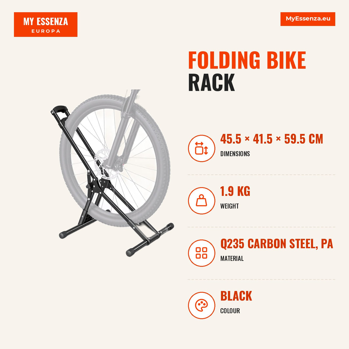 Suporte para bicicleta dobrável, aço carbono, 51-74 cm rodas, montagem sem perfuração — Infografia | Infographic — dimensions