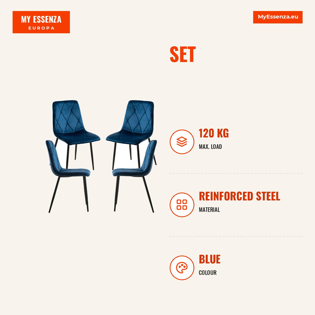 Pack 4 Cadeiras Lyke Veludo — Azul — Infografia | Infographic — dimensions