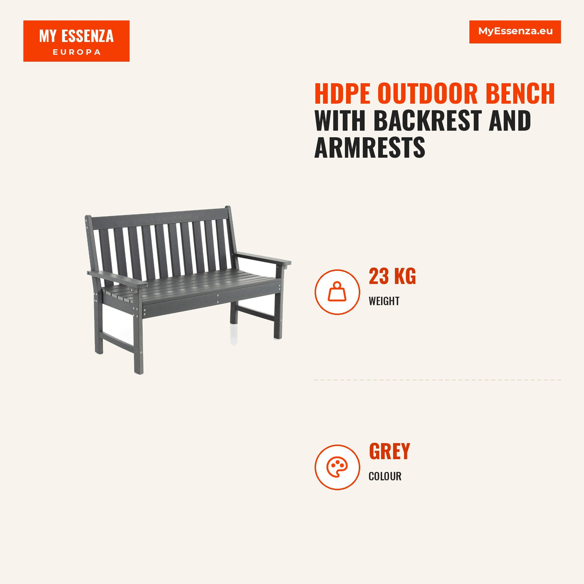 Banco HDPE com Encosto e Braços para Terraço 2 Pessoas 132x65x91cm — Infografia | Infographic — dimensions