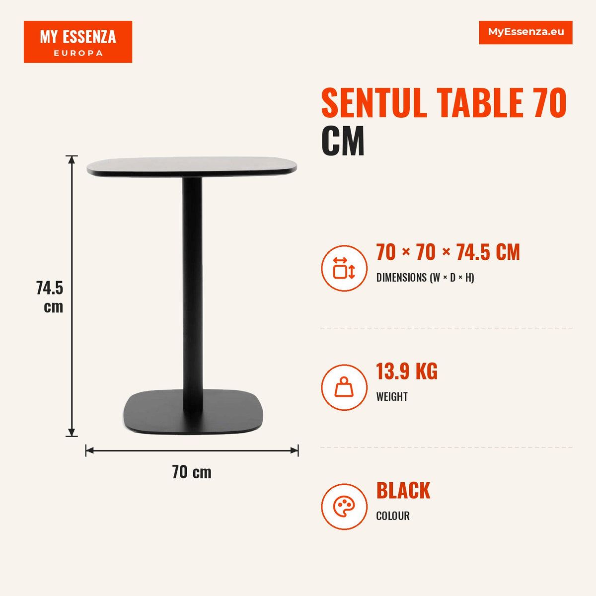 Mesa Sentul 70 cm — Preto — Infografia | Infographic — dimensions