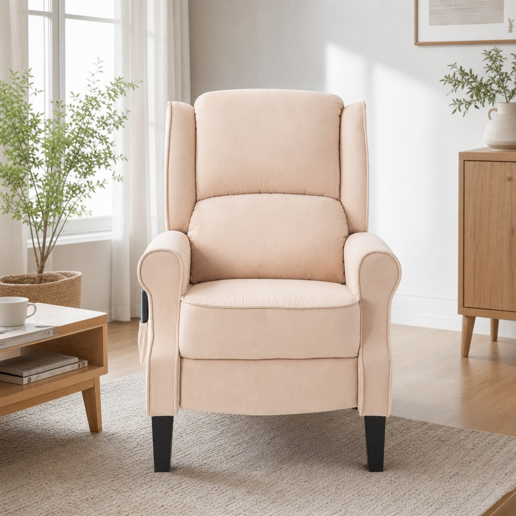 Poltrona de Massagem Poltrona Relax Reclinável com Controlo Remoto 2 Áreas de Massagem Bolso Lateral 78x83x101 cm Bege — Ambiente | Lifestyle