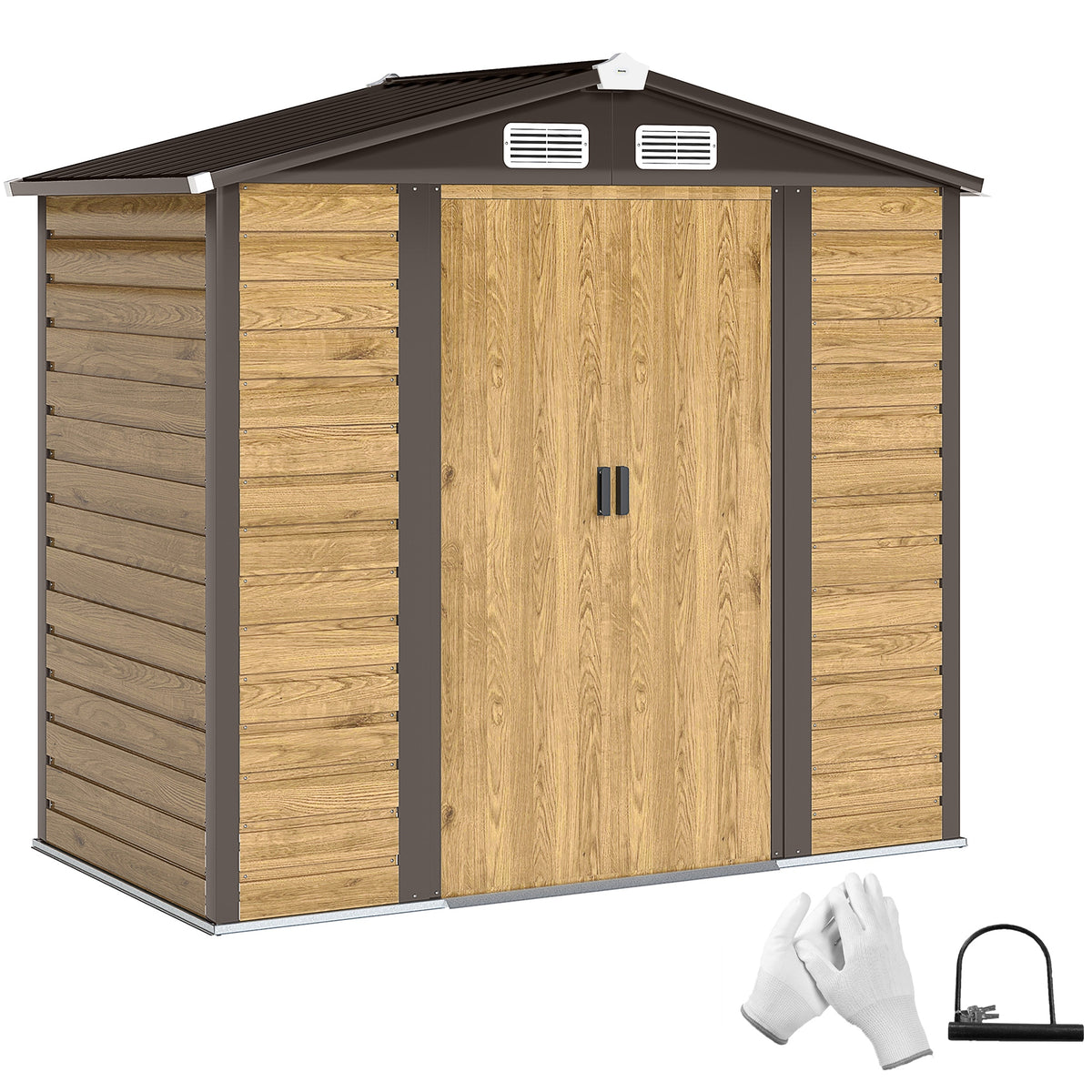 Abrigo de Jardim Exterior 2,36m² 213x120x194 cm Abrigo de Exterior com Base Reforçada (Piso NÃO Incluído) Portas de Correr Duplas Fechadura Janelas Madeira e Marrom — foto 1