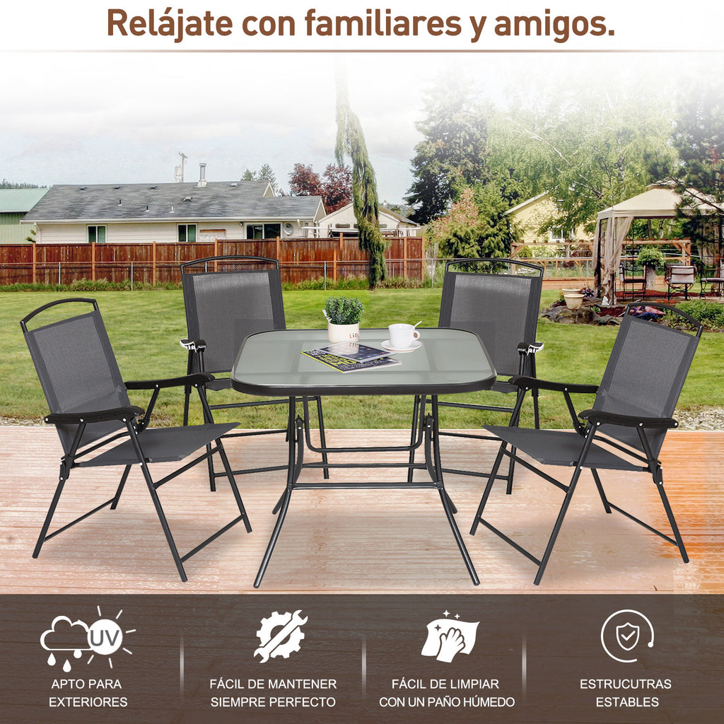 5 peças jardim conjunto de jantar cadeiras dobráveis e mesas de café Móveis de exterior com furo de guarda-sois — foto 4