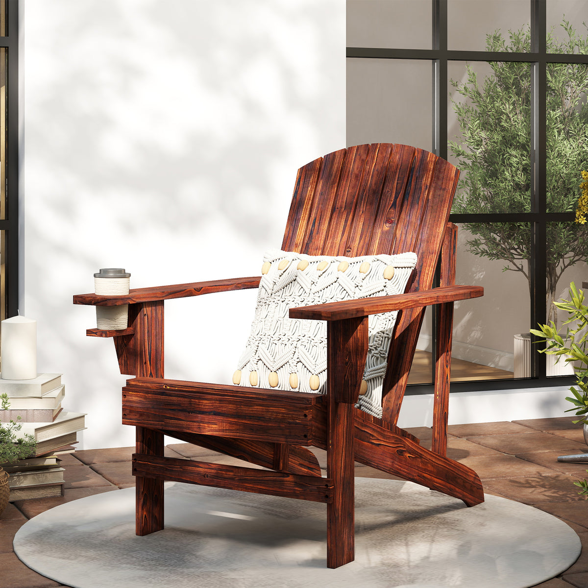 Cadeira Adirondack de Madeira Cadeira de Jardim com Apoio para os Braços Encosto Alto para Terraço Balcão Exterior 72,5x97x96cm Marrom — foto 2