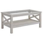 Mesa de Centro Mesa Auxiliar com Prateleira Bancada de Vidro Temperado para Sala de Estar 100x55x45cm Carvalho Branco — foto 1