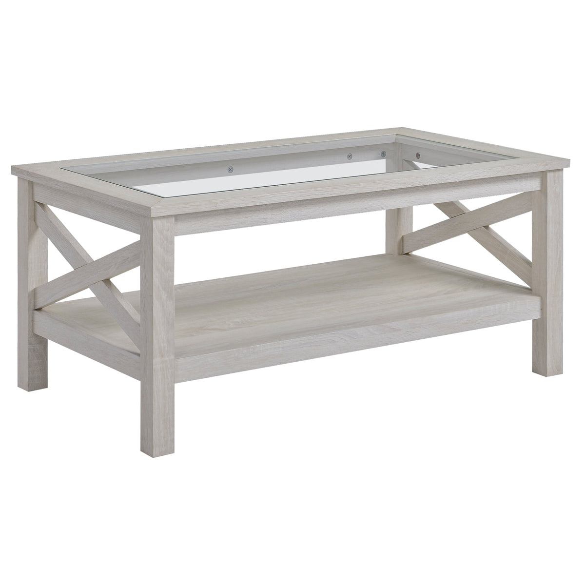 Mesa de Centro Mesa Auxiliar com Prateleira Bancada de Vidro Temperado para Sala de Estar 100x55x45cm Carvalho Branco — foto 1