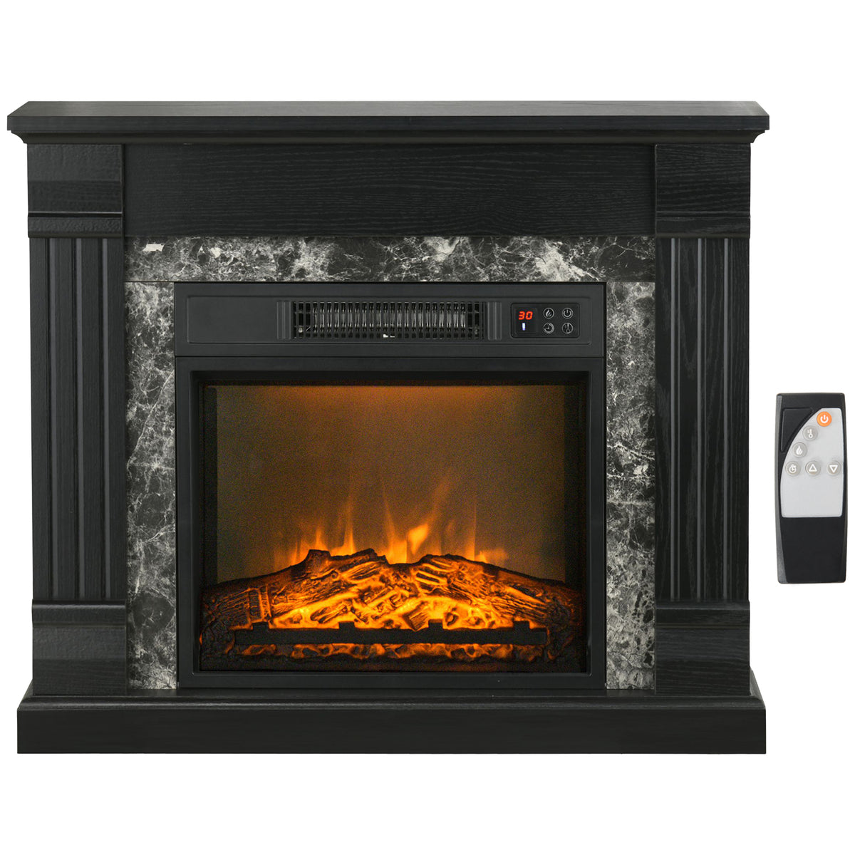 Lareira Elétrica 1800W Lareira com Efeito de Chama Realista Controlo Remoto Temporizador e Proteção Contra Superaquecimento para Ambientes de 30 m² 80x21,6x67,8 cm Preto — foto 1