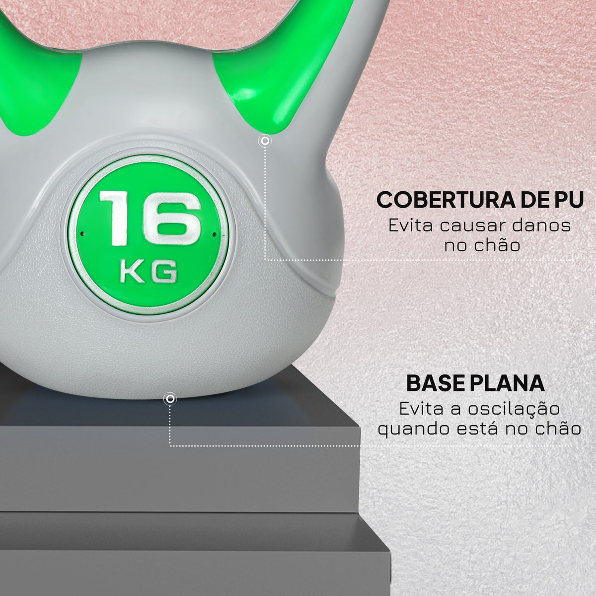 Kettlebell 16 kg Peso Russo com Revestimento de PU e Enchimento de Areia para Treinamento em Casa Ginásio 26x18x32 cm Verde e Cinza — foto 6