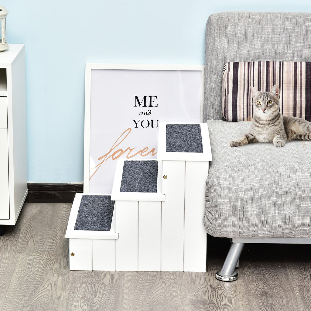 Escada para Animais de Estimação de 3 Degraus com Armazenamento e Tapete Antiderrapante Portátil Carga Máxima 30kg 40,5x44,5x38 cm Branco — foto 7