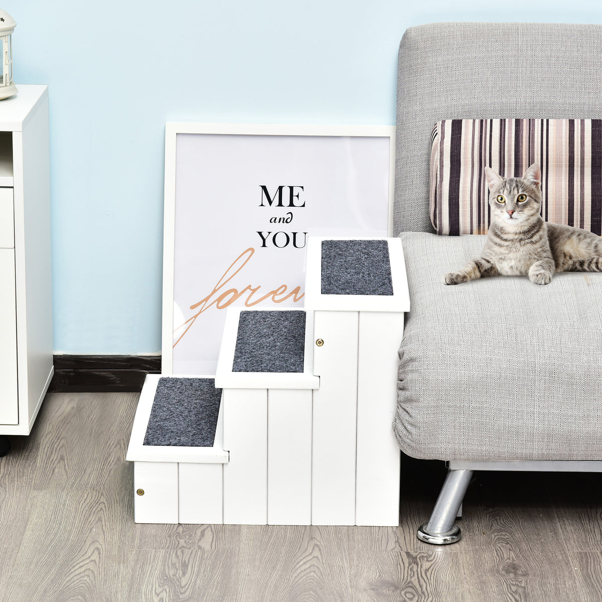 Escada para Animais de Estimação de 3 Degraus com Armazenamento e Tapete Antiderrapante Portátil Carga Máxima 30kg 40,5x44,5x38 cm Branco — foto 7