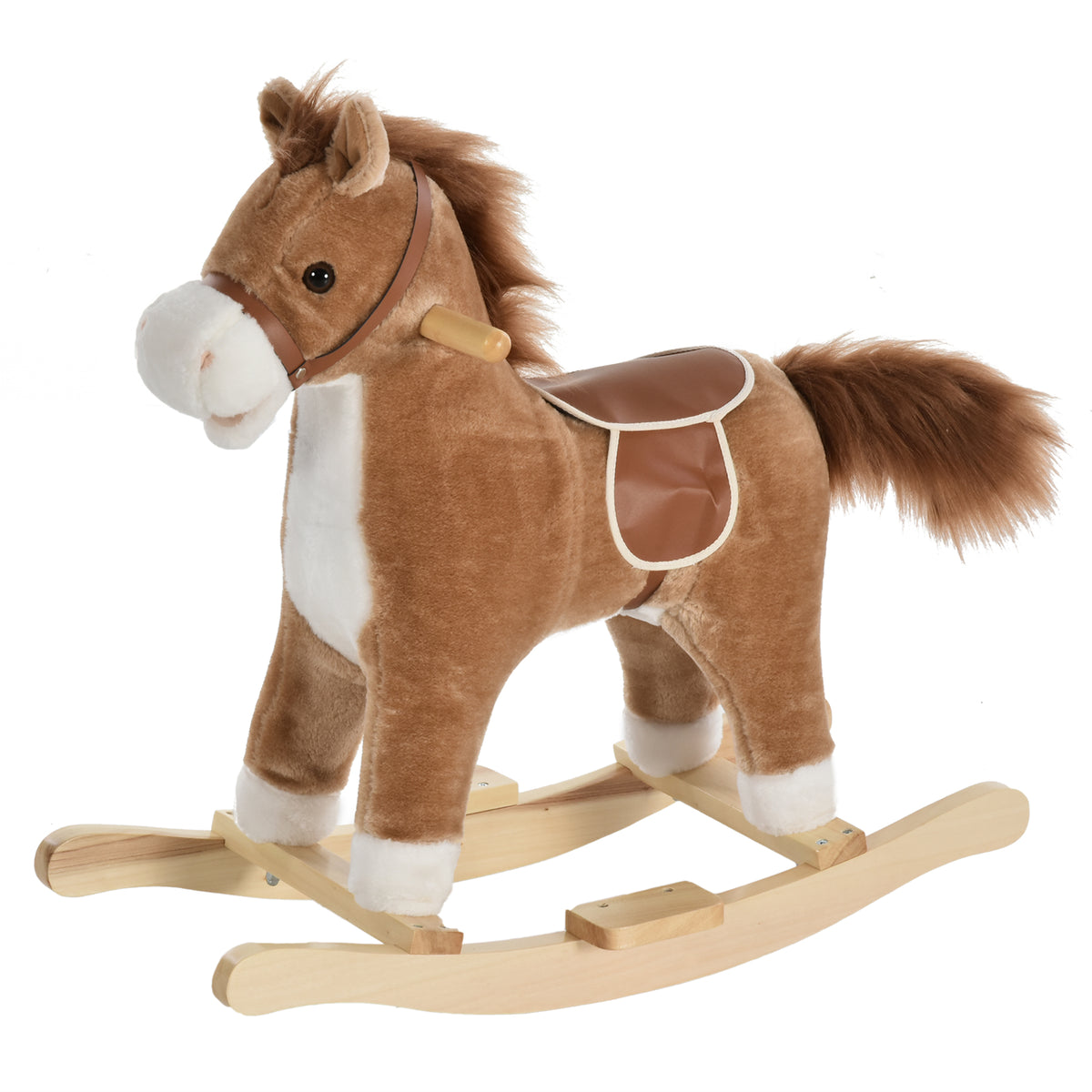 Cavalo Baloiço para Crianças acima de 36 Meses Cavalo Baloiço de Pelúcia Suave com Música Relinchos Sons de Galope Boca e Cauda Móveis 65x32,5x61 cm Marrom — foto 1