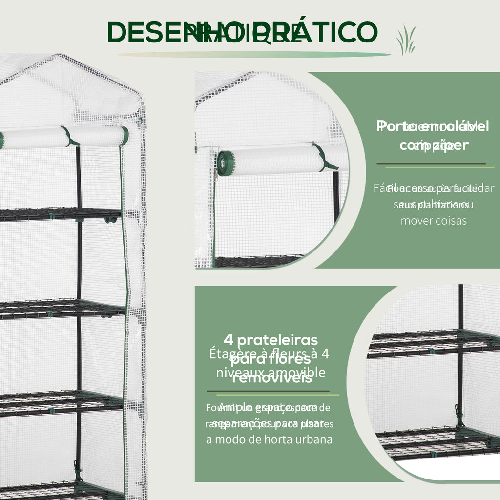 Estufa de Jardim com 4 Prateleiras e Cobertura de PE Estufa de Aço para Cultivo de Plantas Flores 70x50x160cm Branco — foto 6