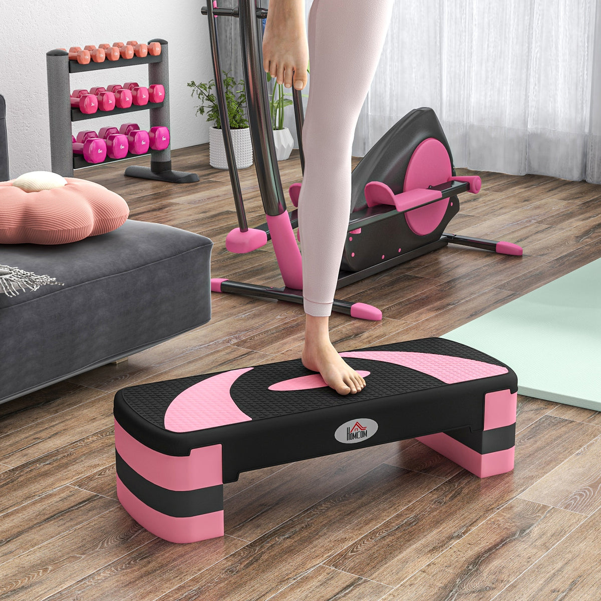 Step para Exercício Aeróbico Plataforma Step com Altura Ajustável em 3 Níveis com Carga Máxima 150kg para Exercício em Academia Casa 80x31x10-20 cm Rosa e Preto — foto 2
