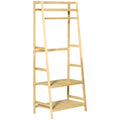 Suporte para Cabides de Bambu Cabideiro com Prateleira de 3 Níveis com Barra e Cabide Lateral para Roupas Bolsas 70x42x164cm Madeira — foto 1