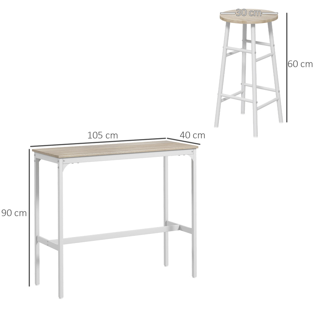 Conjunto de Mesa Alta de Bar com 2 Bancos Mesa Alta de Cozinha com Bancos Estrutura em Aço Mesa Alta Estilo Industrial para Sala de Jantar Natural e Branco — foto 3