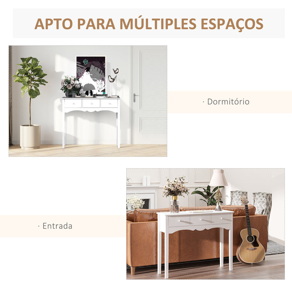Mesa Consola Elegante Móvel de Entrada com 3 Gavetas 100x32x85cm Branco — foto 5