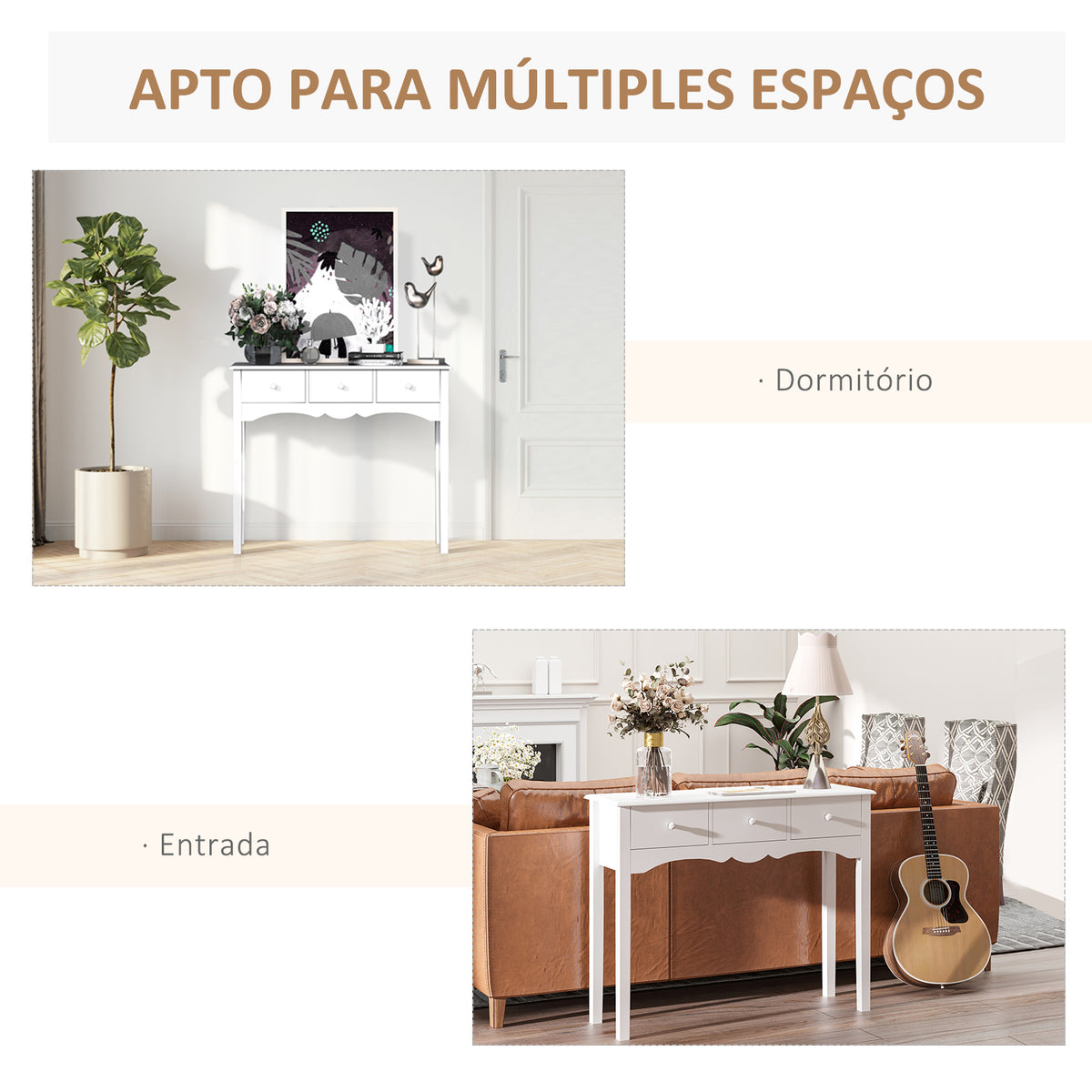 Mesa Consola Elegante Móvel de Entrada com 3 Gavetas 100x32x85cm Branco — foto 5