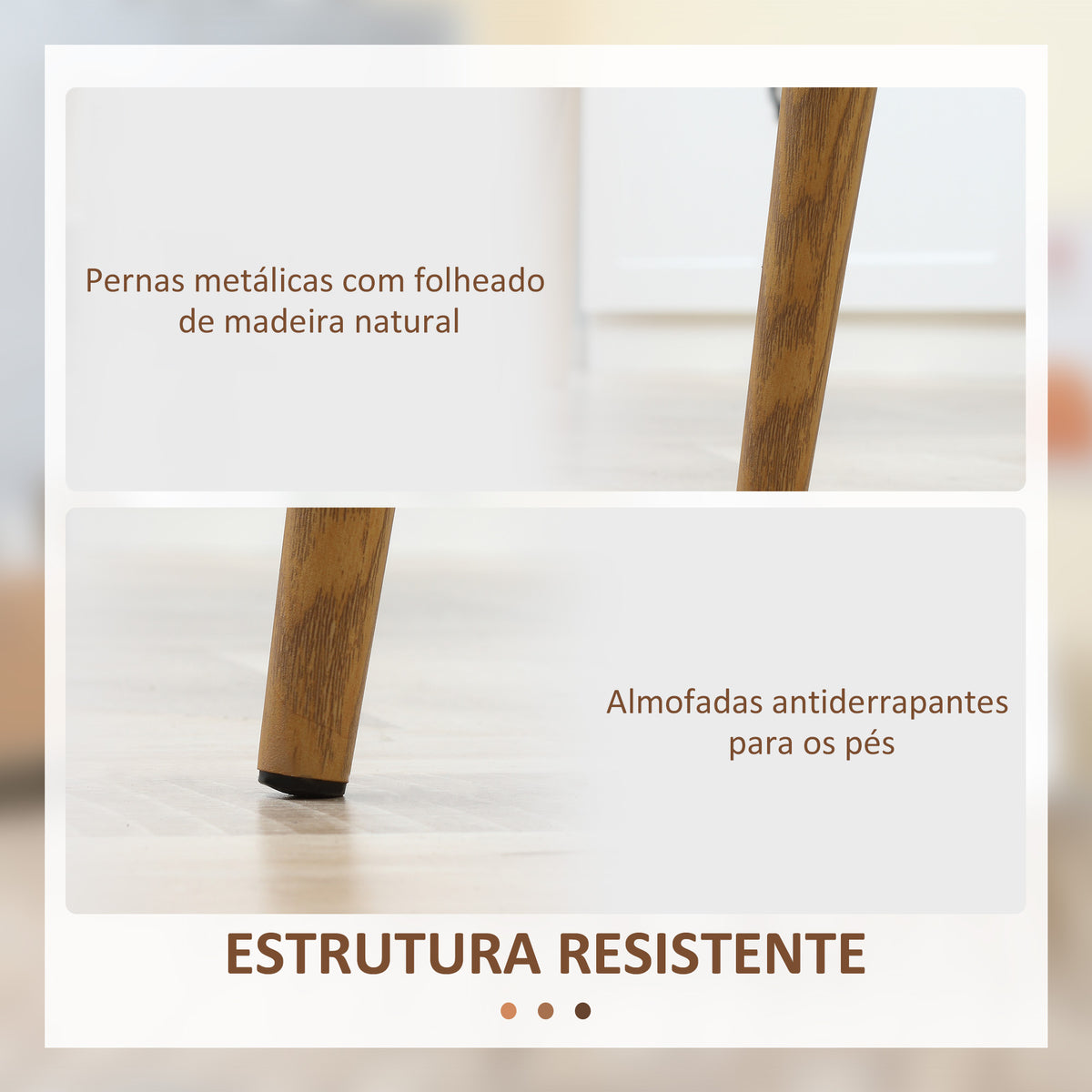 Conjunto de 4 Cadeiras de Sala de Estar Cadeiras de Cozinha com Encosto Alto e Pés de Metal para Sala de Jantar 45x52x85,5 cm Branco e Madeira — foto 6