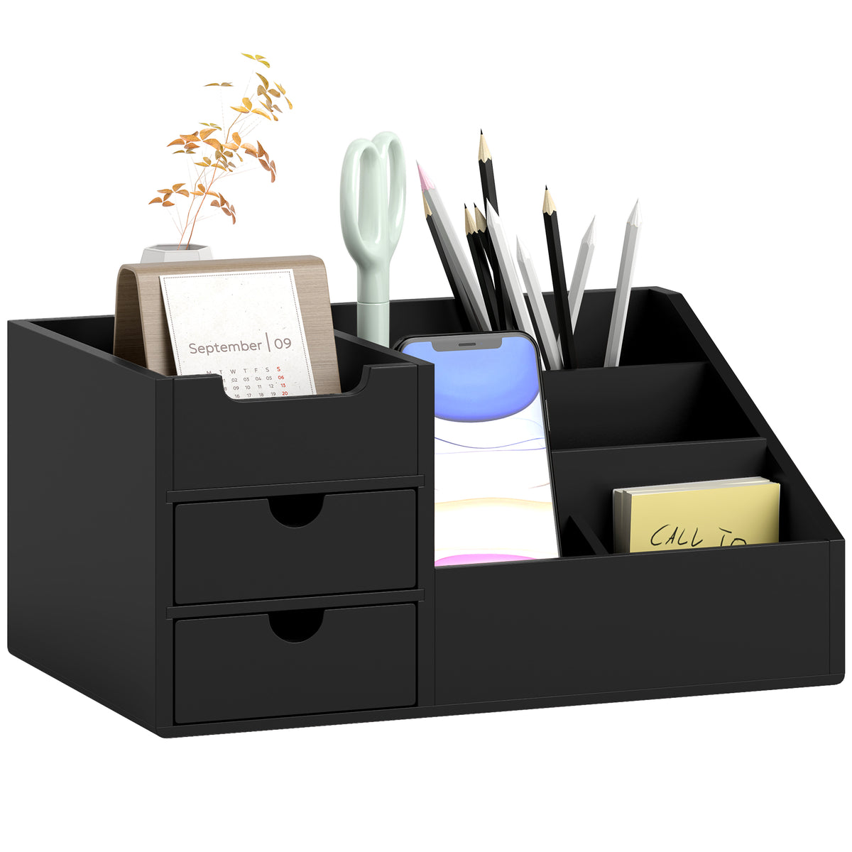 Organizador para Secretária de Bambu Organizador de Mesa de Escritório Multifuncional 33x20,5x15,5 cm Preto — foto 1