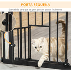Barreira de Segurança para Cães com Porta Pequena Barreira para Animais de Estimação Extensível com Fechamento Automático e Sistema Duplo de Bloqueio 74-101x104,1 cm Preto — foto 7