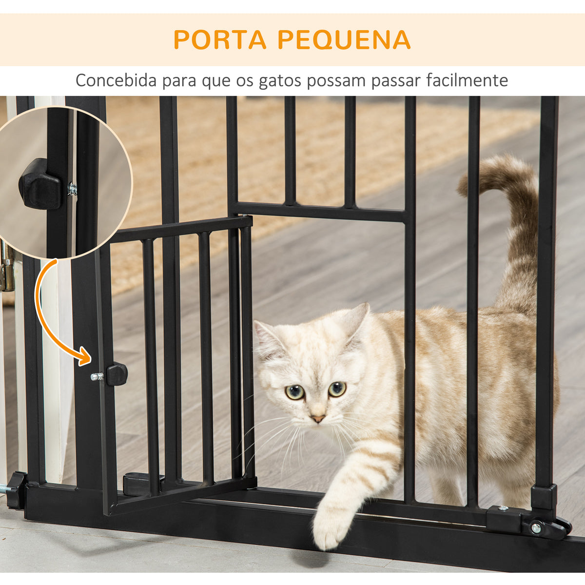 Barreira de Segurança para Cães com Porta Pequena Barreira para Animais de Estimação Extensível com Fechamento Automático e Sistema Duplo de Bloqueio 74-101x104,1 cm Preto — foto 7