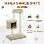 Árvore para gatos com Caverna de Pelúcia Postes de juta Plataforma confortável 61x41x96 cm Bege e Café — foto 4