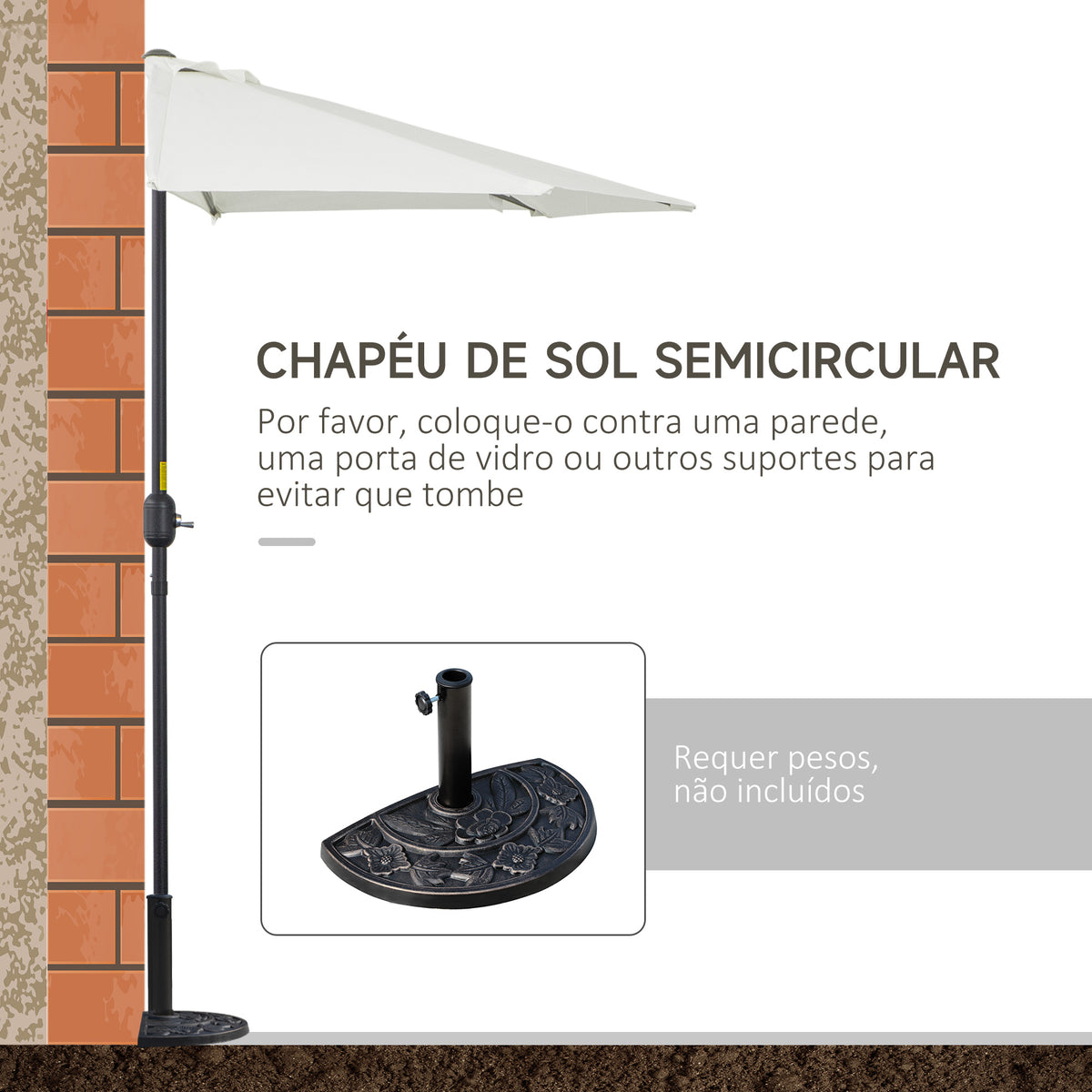 Chapéu de Sol Semicircular 269x138x236cm Chapéu de Sol à Manivela para Jardim Terraço Pátio Piscina Creme — foto 5