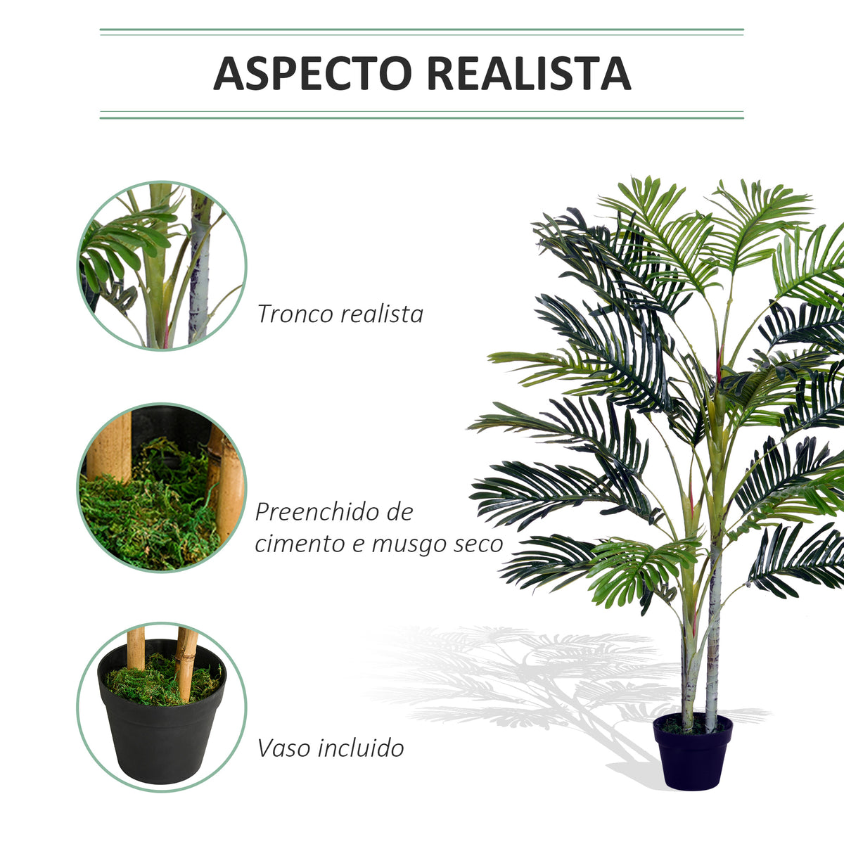 Palmeira Artificial 150cm com Aspecto Realista Planta Artificial Decorativa com Vaso Casa Varanda Jardim Verde — foto 5