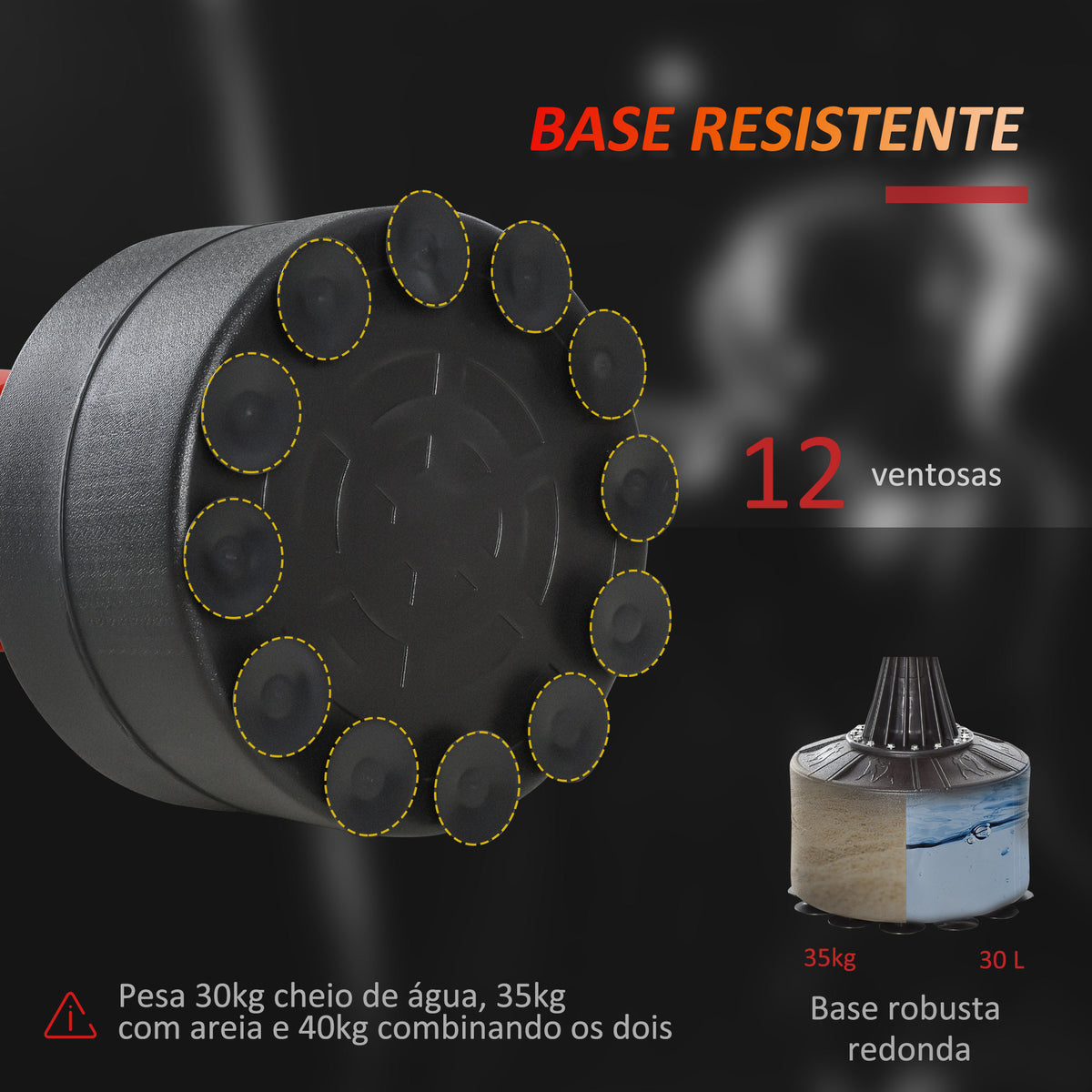 Punching Ball de Boxe com Altura Ajustável com Barra Giratória 360° e Base Preenchida Punching Ball para Boxe 88x48x155-205 cm Preto e Vermelho — foto 6