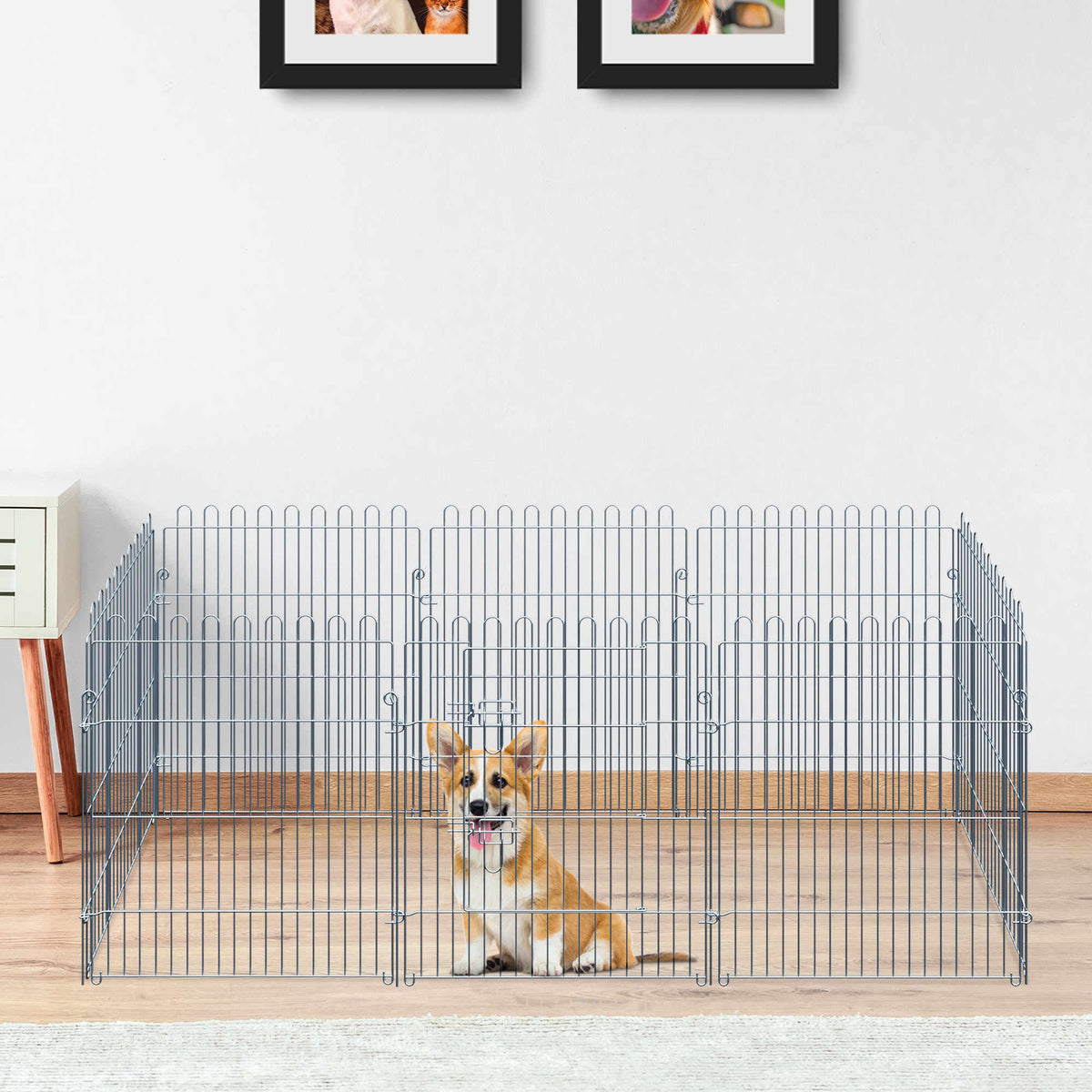 Parque para Animais de Estimação com 8 Paineis 63x76cm Cerca para Animais de Estimação com Porta com Trava para Jardim Pátio Exterior Prata — foto 2