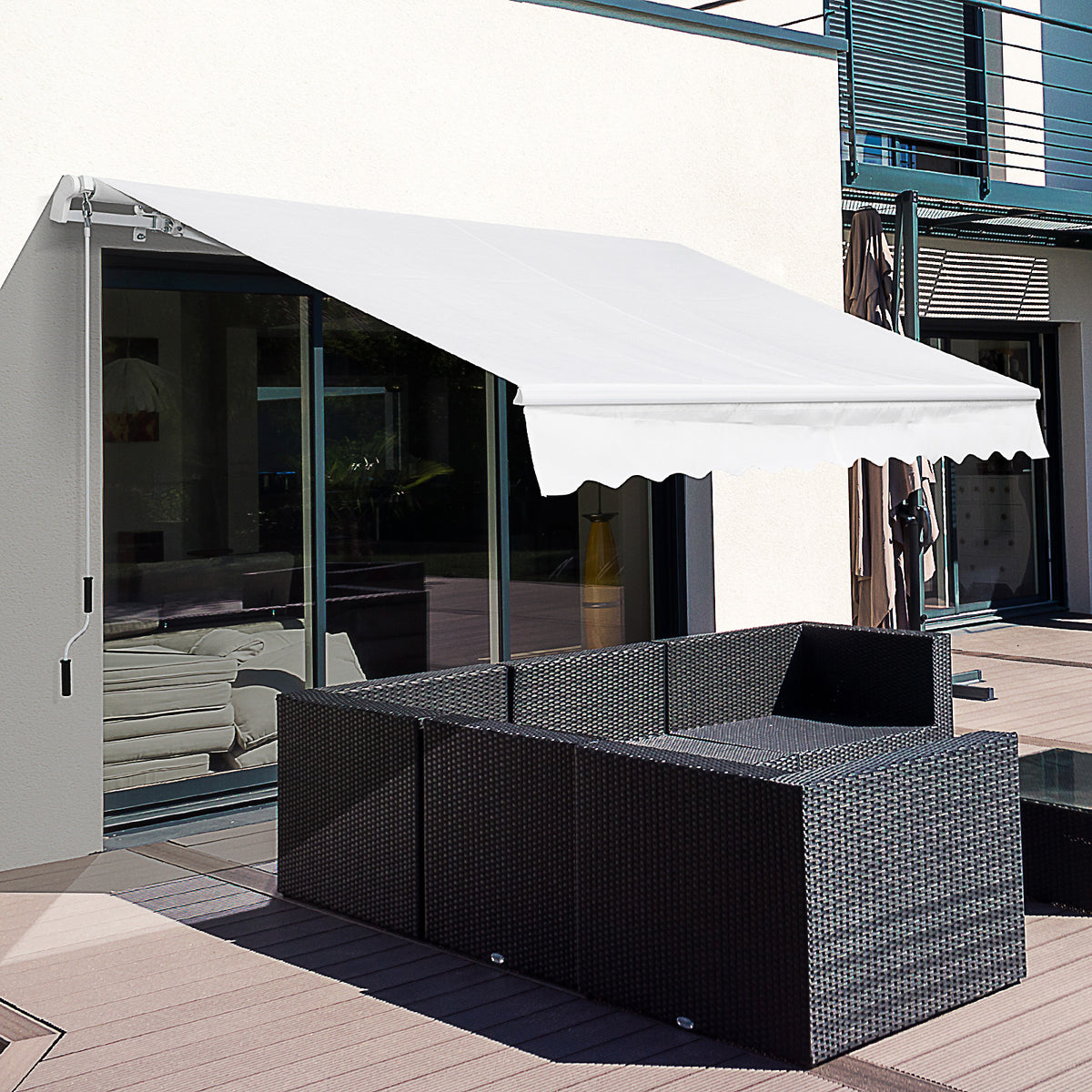 Toldo Manual 3,5x2,5 m de Alumínio Toldo de Varanda Pátio com Manivela Resistente a Água Proteção Solar UV para Jardim Exterior Branco — foto 2