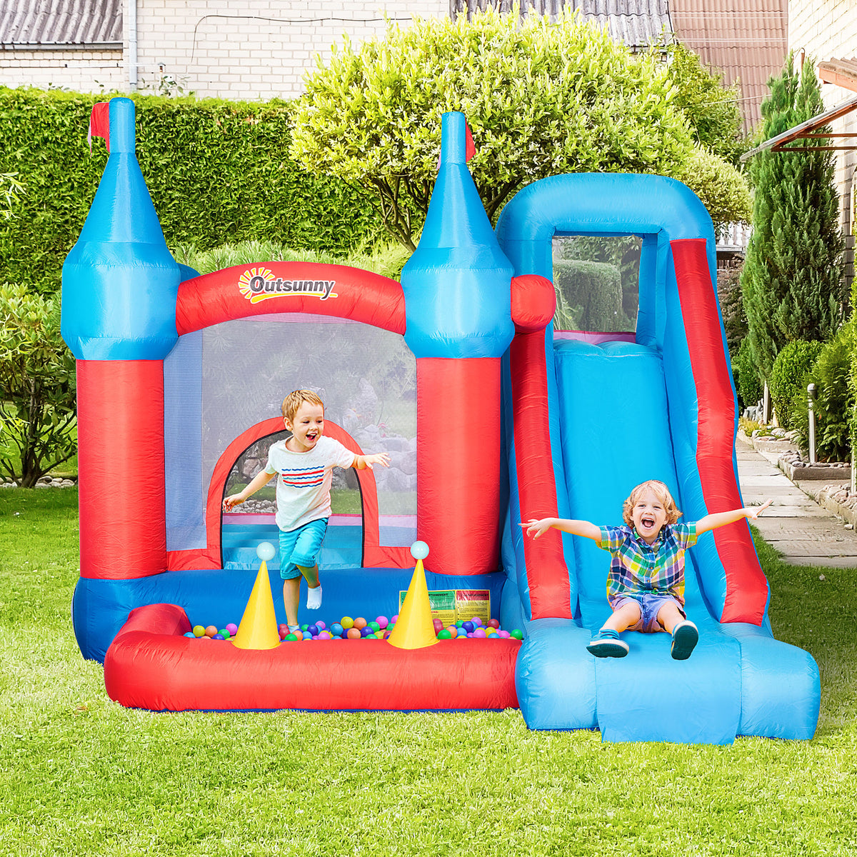 Castelo Insuflável com Escorrega Trampolim Piscina e Pistola de Água para Crianças acima de 3 Anos com Inflador e Bolsa de Transporte para Interior e Exterior 333x280x210cm Multicor — foto 2