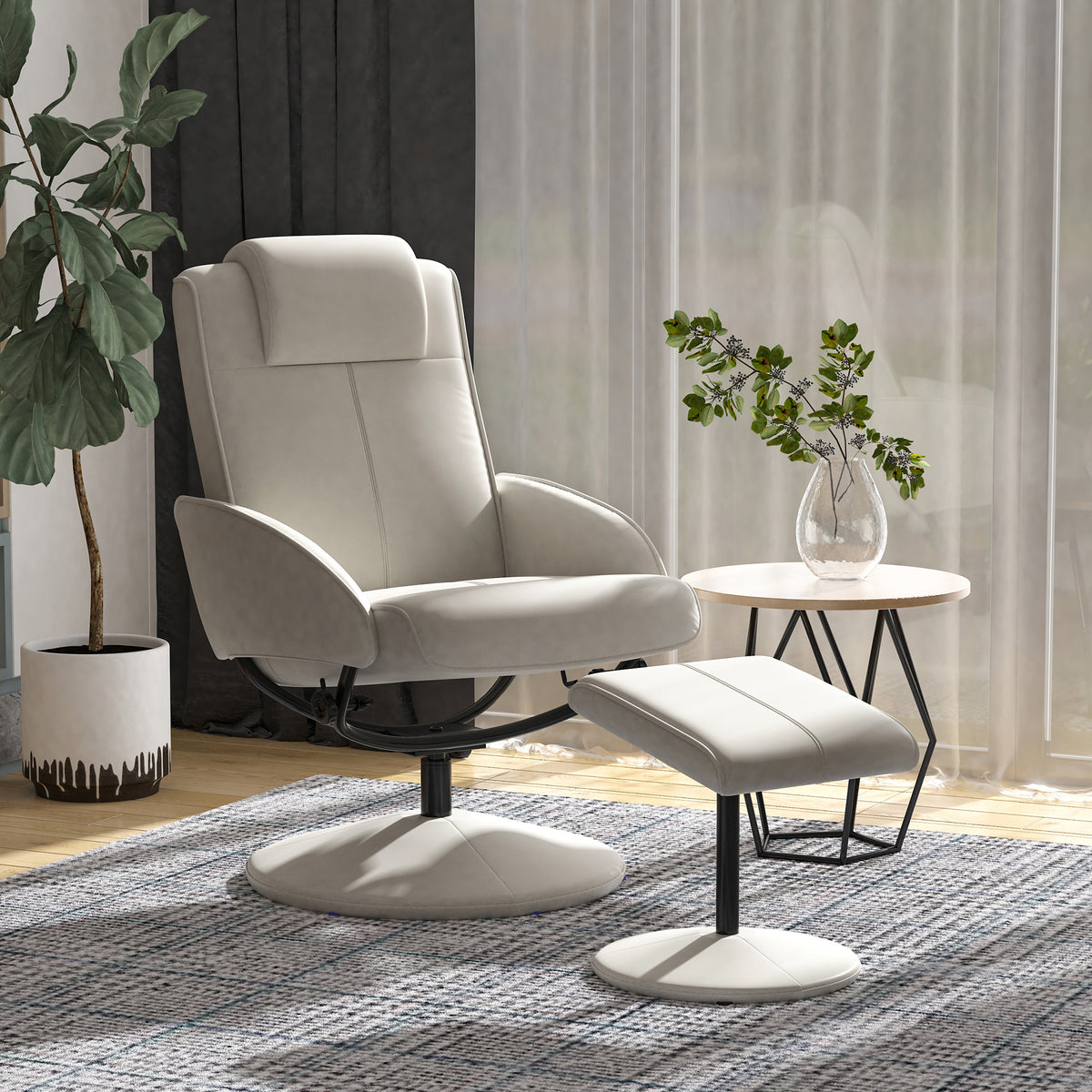 Poltrona Relax Reclinável até 145° com Banco de Apoio para os Pés Poltrona Giratória 360° Estofada em PU e Estrutura de Aço 78x67x98cm Cinza — foto 2
